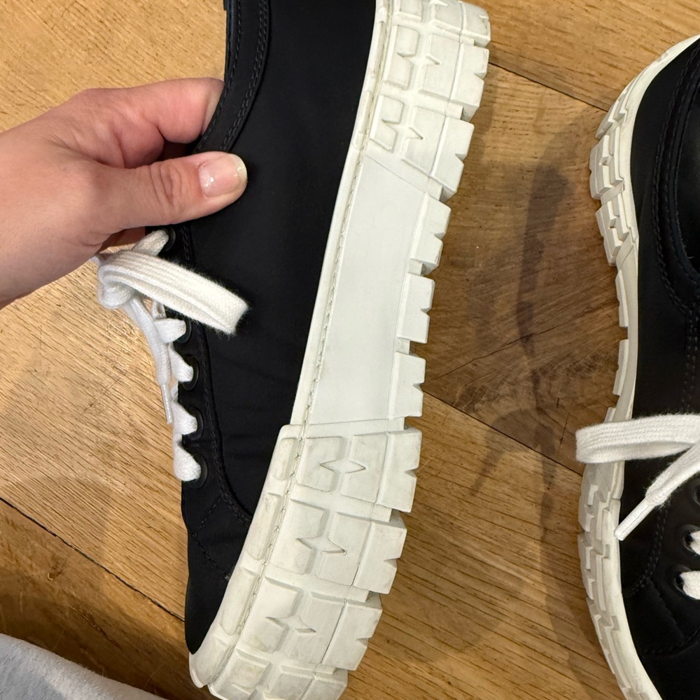 Prada Black Canvas Low-Top Sneakers with White Laces - Picture 3 of 6